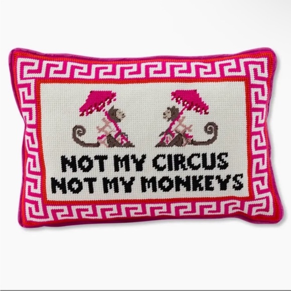 Furbish Studio Needlepoint Not My Circus Not My Monkeys Throw Pillow